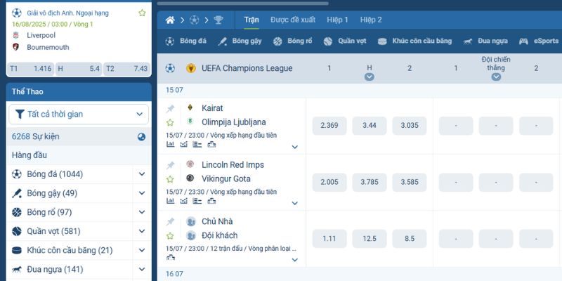1xBet 3 Danh mục thể thao với đa dạng bộ môn và giải đấu